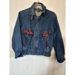 vintage urban equipment Small Jean Jacket Burgundy Leather Trim